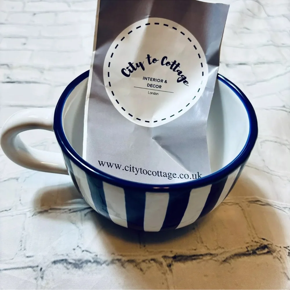 City To Cottage London Handmade Ceramic Blue Striped Mug XL 17.5oz